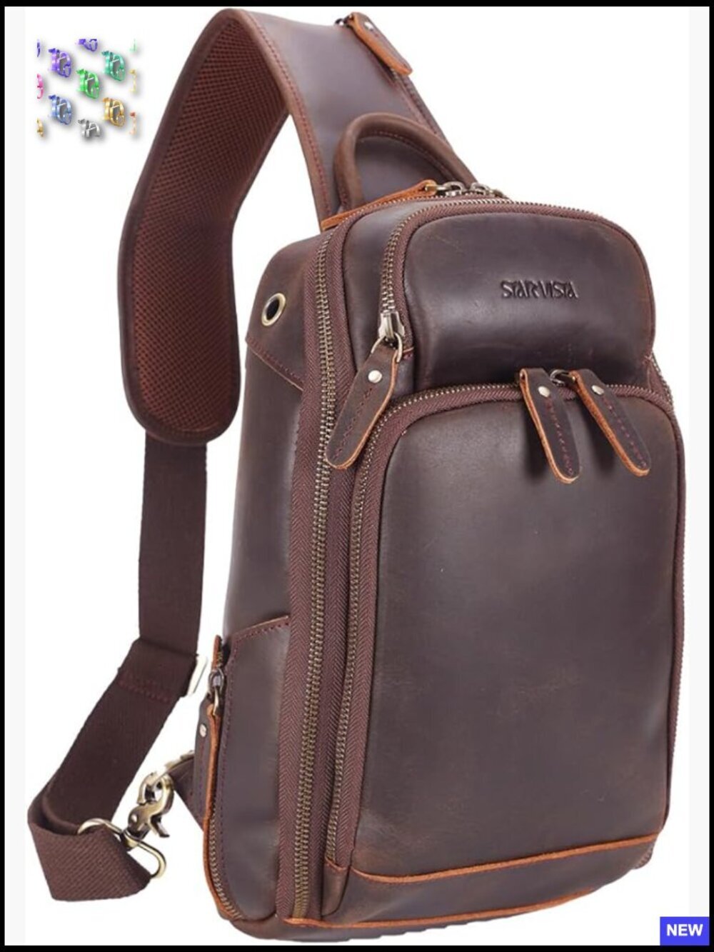 Full Grain Leather Sling Bag Crossbody Chest Bag Minimalist Casual Daypack